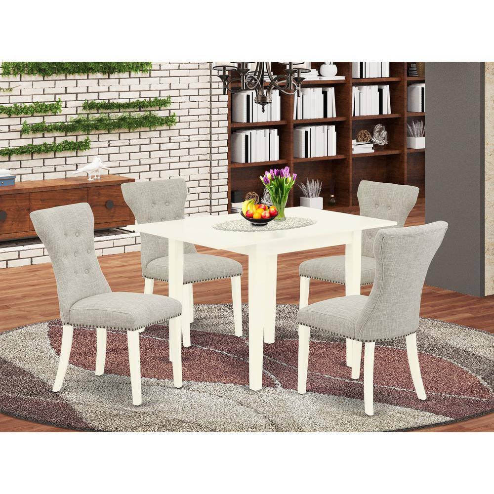 Angle. East West Furniture - Dining Room Set Linen White - Brown.