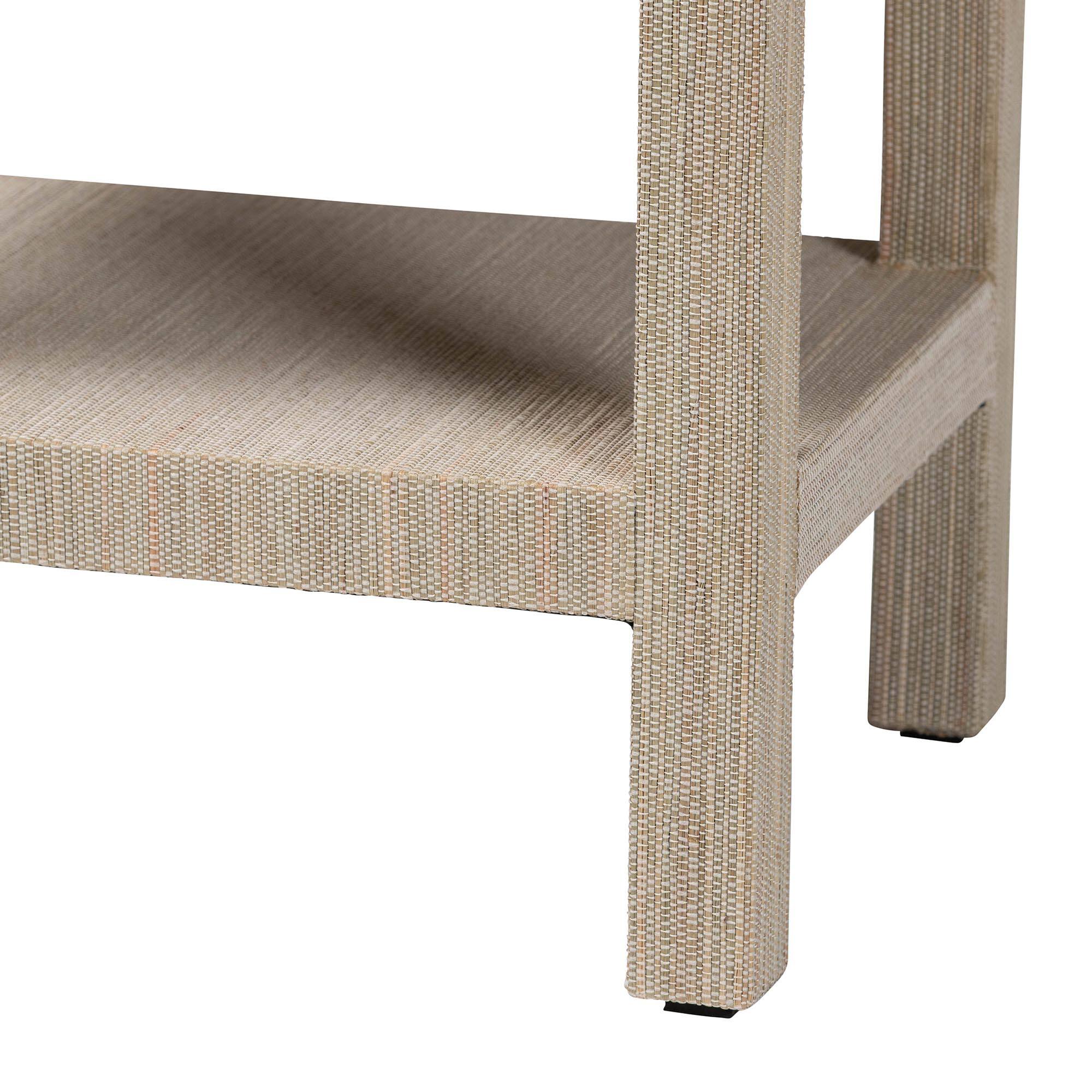Alt View 1. bali & pari - bali & pari Sebastian Grasscloth Scalloped End Table - 2-Tier Accent Table with Open Shelf Storage, Beige - Beige.