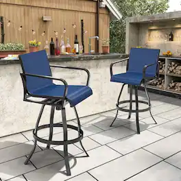 Crestlive Products - Sunbrella Seat Set 2 Black Aluminum Frame Swivel Bar Stool Chair - Navy-2PC
