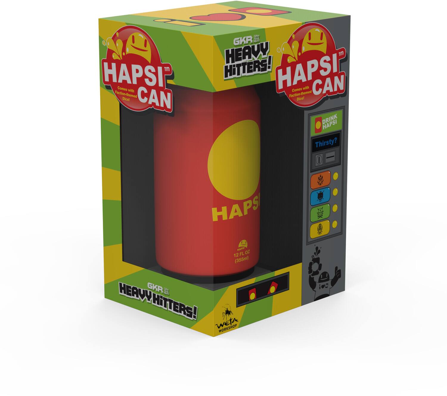 HAPSI™ CAN Comes with Faction-themed Dice! HAPSI™ Faction-themed Dice Comes with CAN! HAPSI™ Thirsty? HAPSI™ 12 FL OZ (355ml) HEAVY HITTERS! WETA WORKSHOP