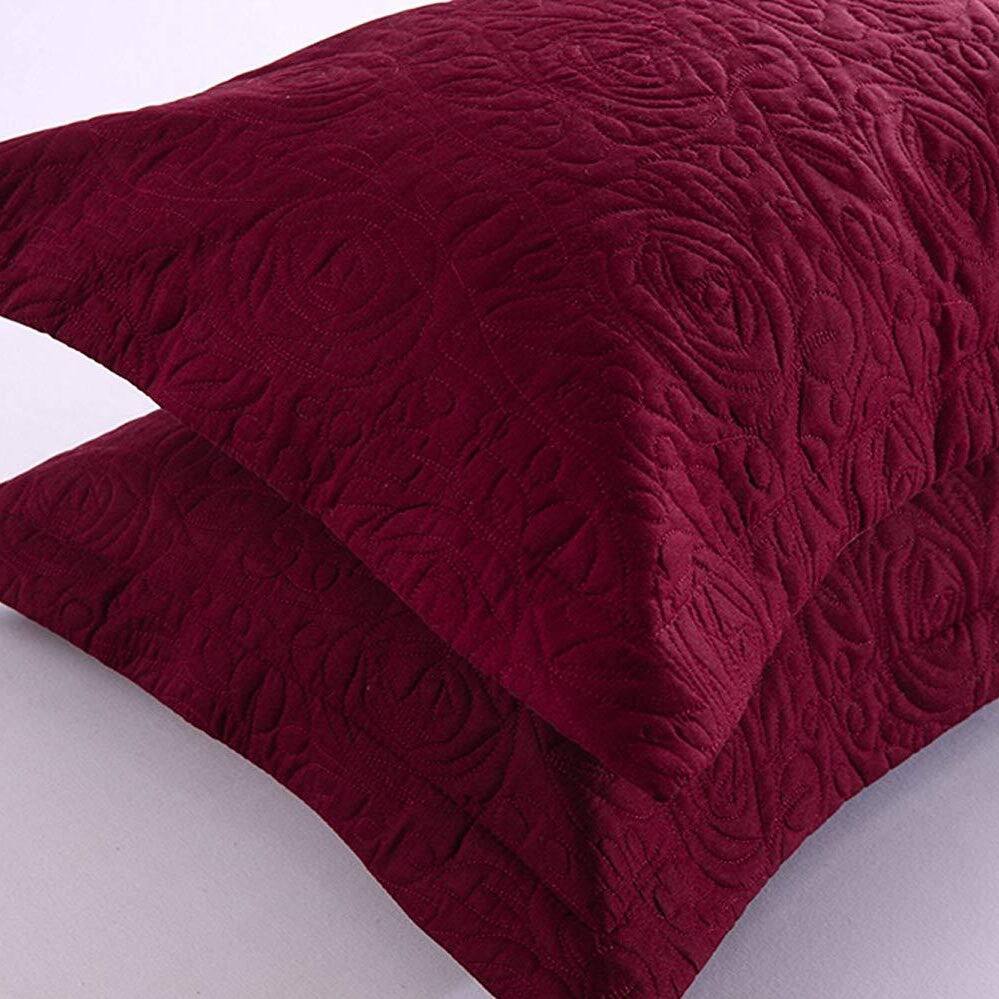 Angle. MarCielo - 2-Pack Embroidered Solid Color Pillow Shams Polyester - Burgundy.