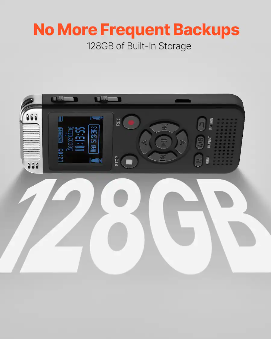 VEVOR Digital Voice Recorder, 128GB, Voice Activated Recorder with ...