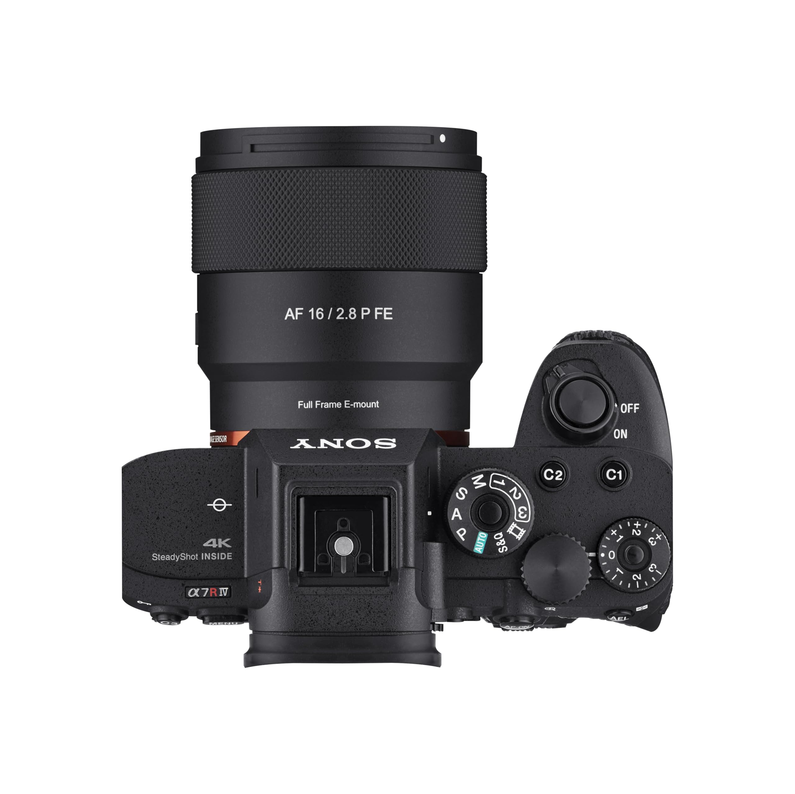 AF 16/2.8 PFE Full Frame E-mount  
SONY  
4K SteadyShot INSIDE  
α7R IV  

OFF ON  
C2 C1  
S M A  
AUTO S&Q  
+ -  
1 2 3  
E+ 0 1 3 I 2  
ARA