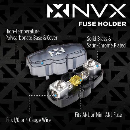 4V XINVX FUSE HOLDER  
Polycarbonate Base & Cover  
Solid Satin-Chrome Brass & Plated  
Fits ANL or Mini-ANL Fuse