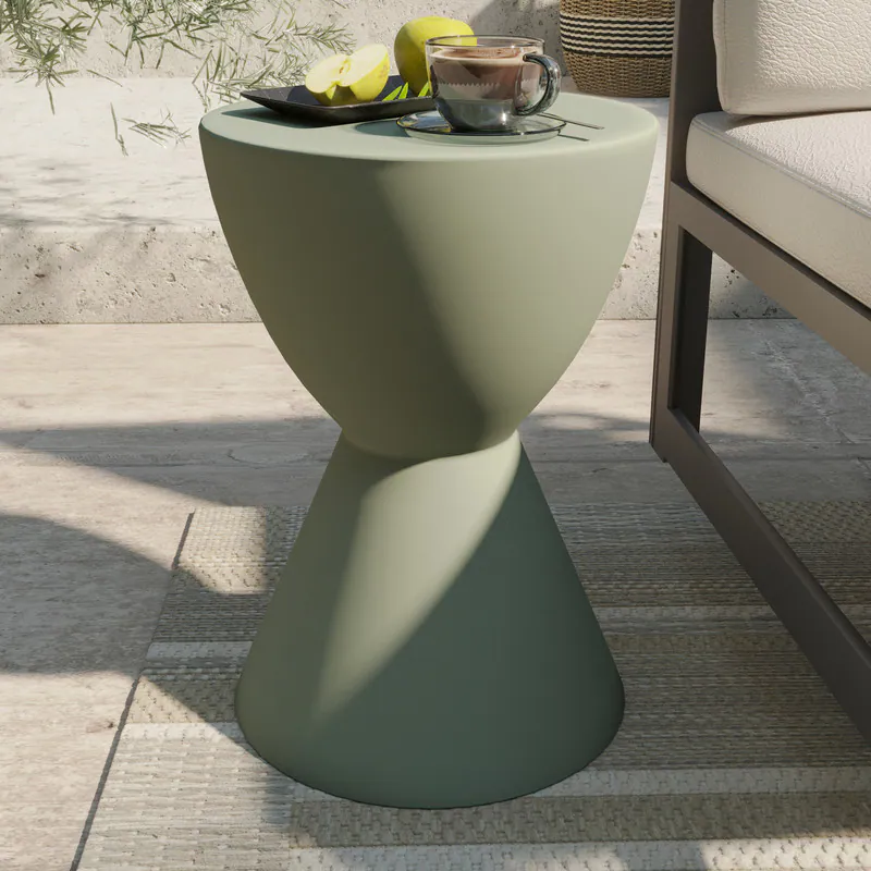 Alt View 1. LeisureMod - Loft Fiberstone Hourglass Side Table, Weather Resistant Indoor/Outdoor Pedestal Accent Table - Moss Grey.