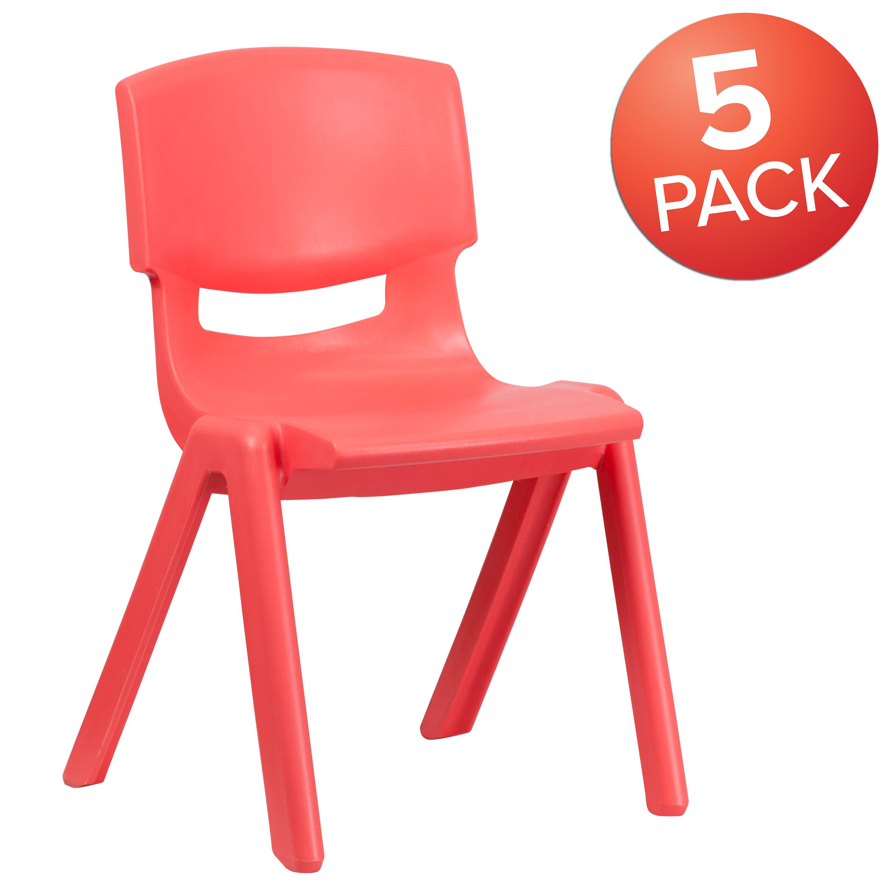 Alt View 1. Emma + Oliver - 5 Pack Plastic Stackable School Chair with 15.5'' Seat Height - Red.
