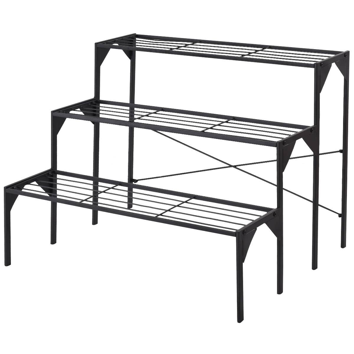 Costway - 3 Tier Shelf Flower Plant Display Stand Rack Large Modern Metal Heavy Duty - Black