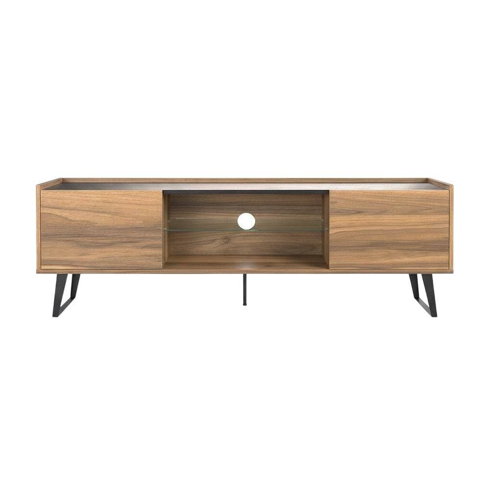 Alt View 3. FurniFact - Walnut TV Stand for 65-80 Inch TVs with Engineered Wood Finish Durable Storage - Brown.