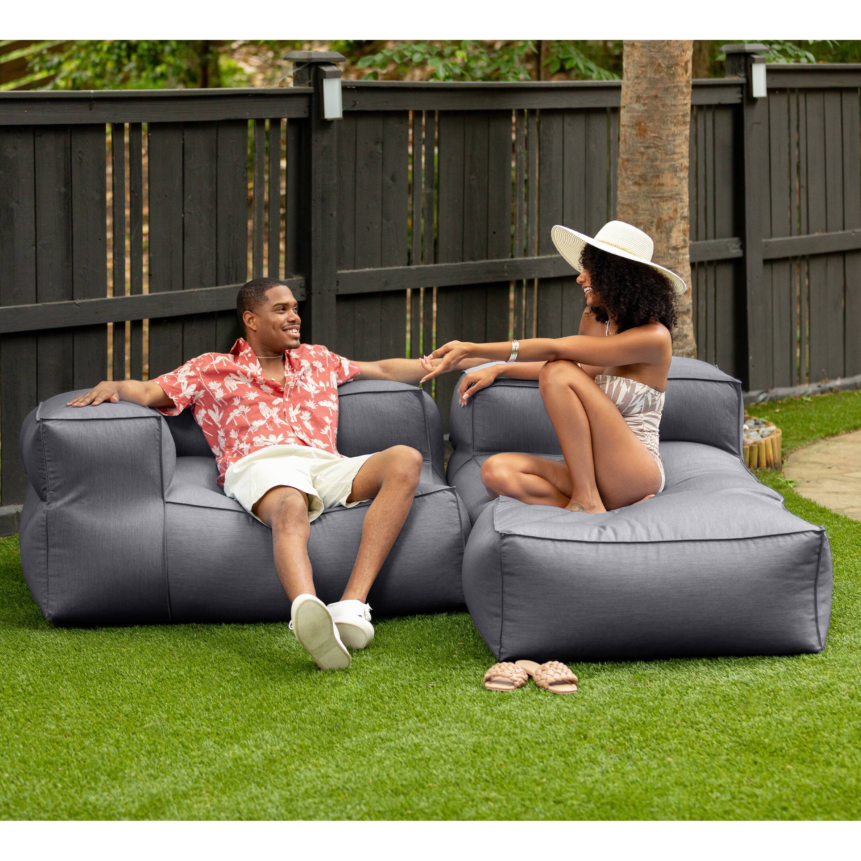 Left. Jaxx - Baya Outdoor Chaise - Luxurious Chaise Sun Lounger for Poolside or Hospitality, Charcoal - Charcoal.