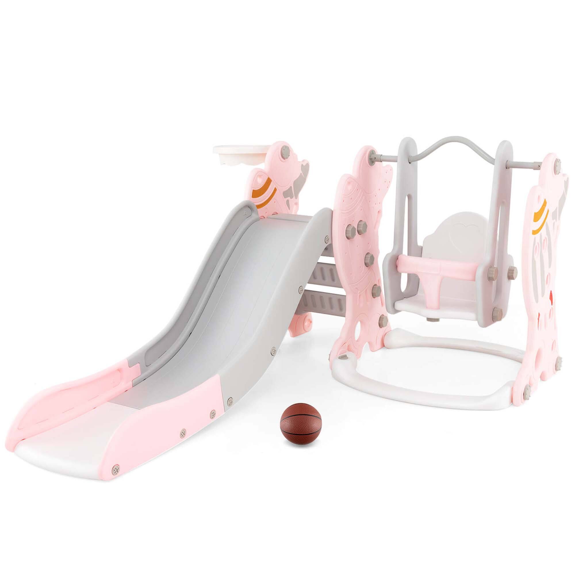 Alt View 9. Costway - Costway Toddler Slide and Swing Set 4-in-1 Indoor Playground with Extended Slide & Swing - Pink.