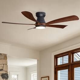 Siljoy - 52 Inch Modern Low Profile Ceiling Fan with Light Matte Black Walnut Finish 5 Wood Blades Quiet DC Motor with Remote - Brown