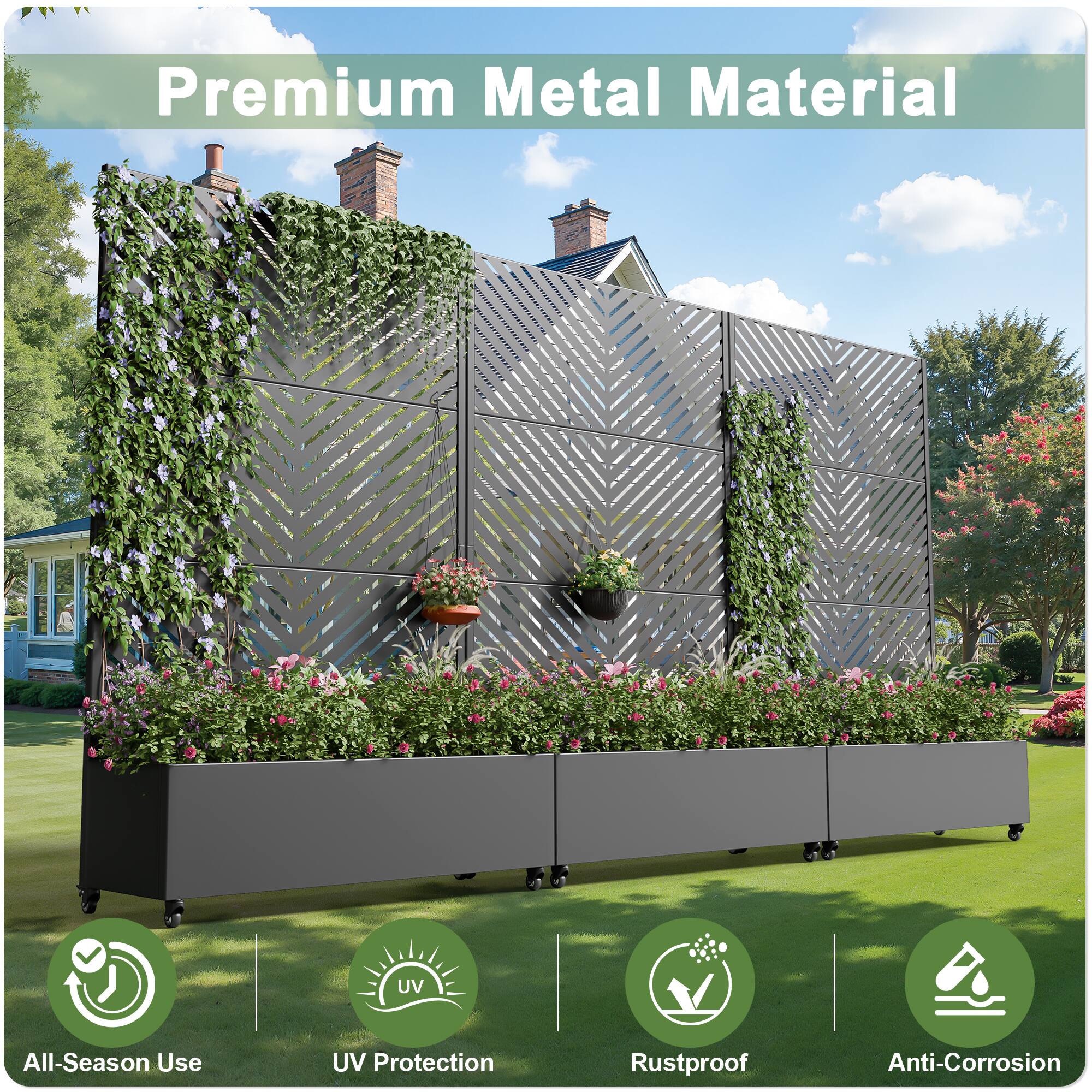 Premium Metal Material

- All-Season Use
- UV Protection
- Rustproof
- Anti-Corrosion