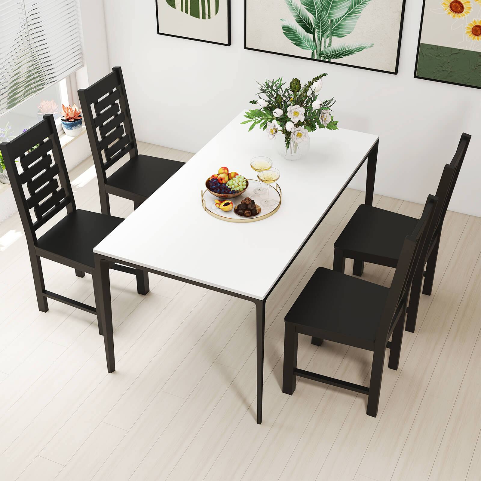 Alt View 4. Costway - Costway Farmhouse Dining Chair Set of 4 with 100% Rubber Wood Frame & Hollowed High Back - Black.