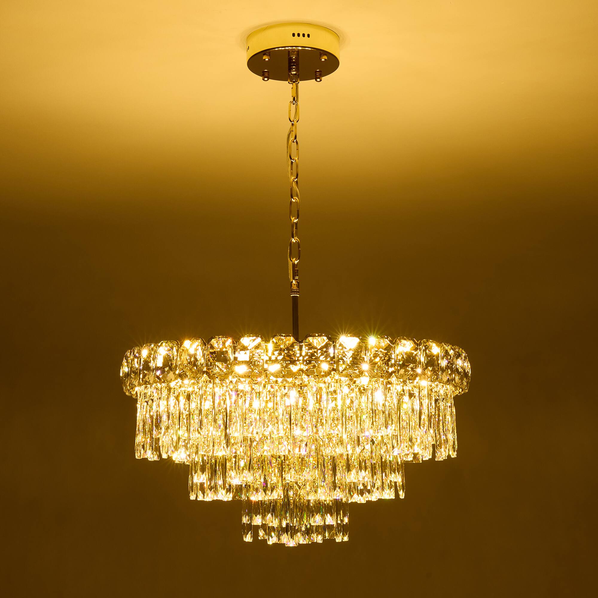 Alt View 8. Siljoy - 24 Inch Round Luxury Rose Gold Multi-Layer Crystal Chandelier, Ceiling Pendant Light for  Living Room and Foyer - Rose Gold.