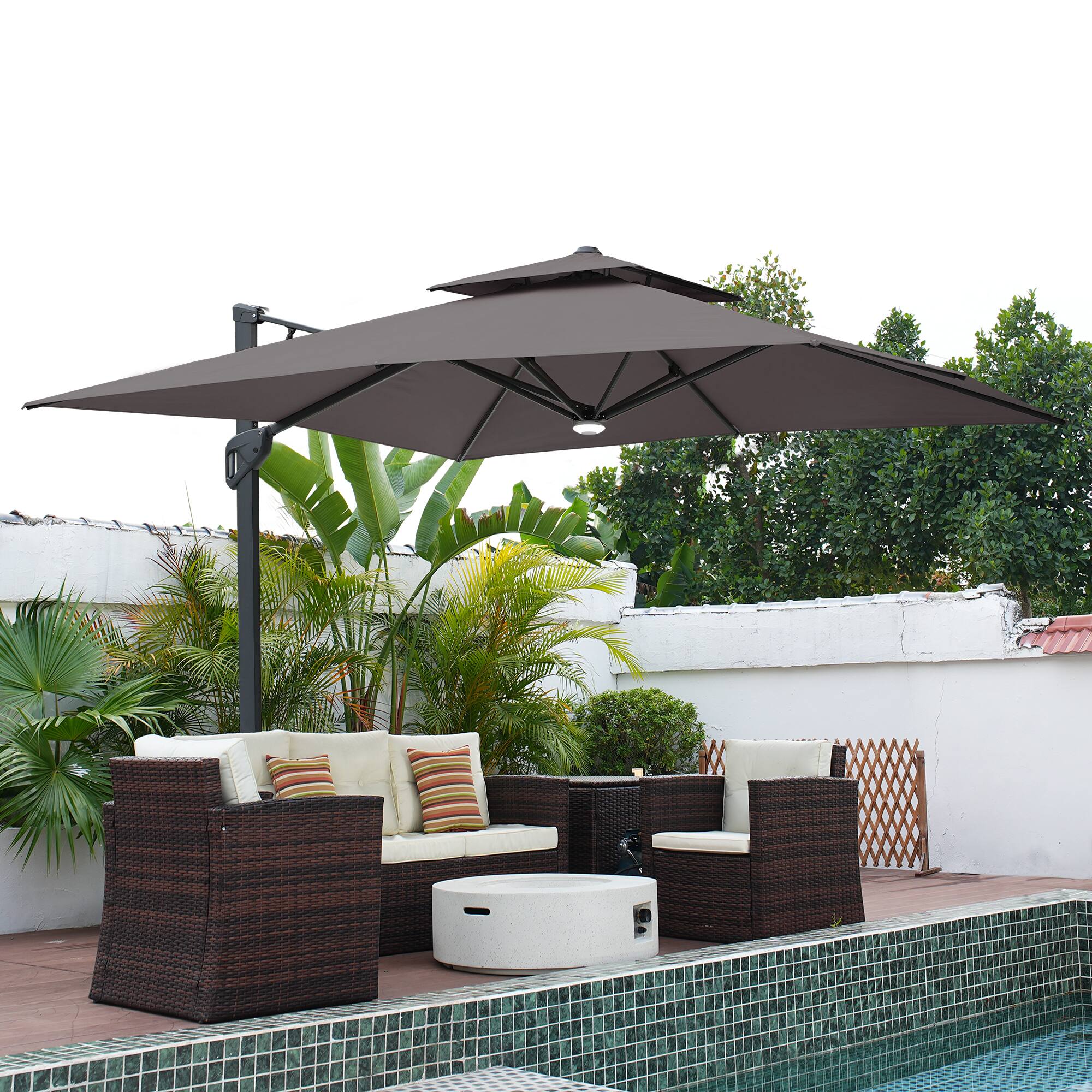 Alt View 4. Mondawe - 10 x 10ft Square Cantilever Umbrella with Bluetooth Audio Atmosphere Light - Dark Grey.