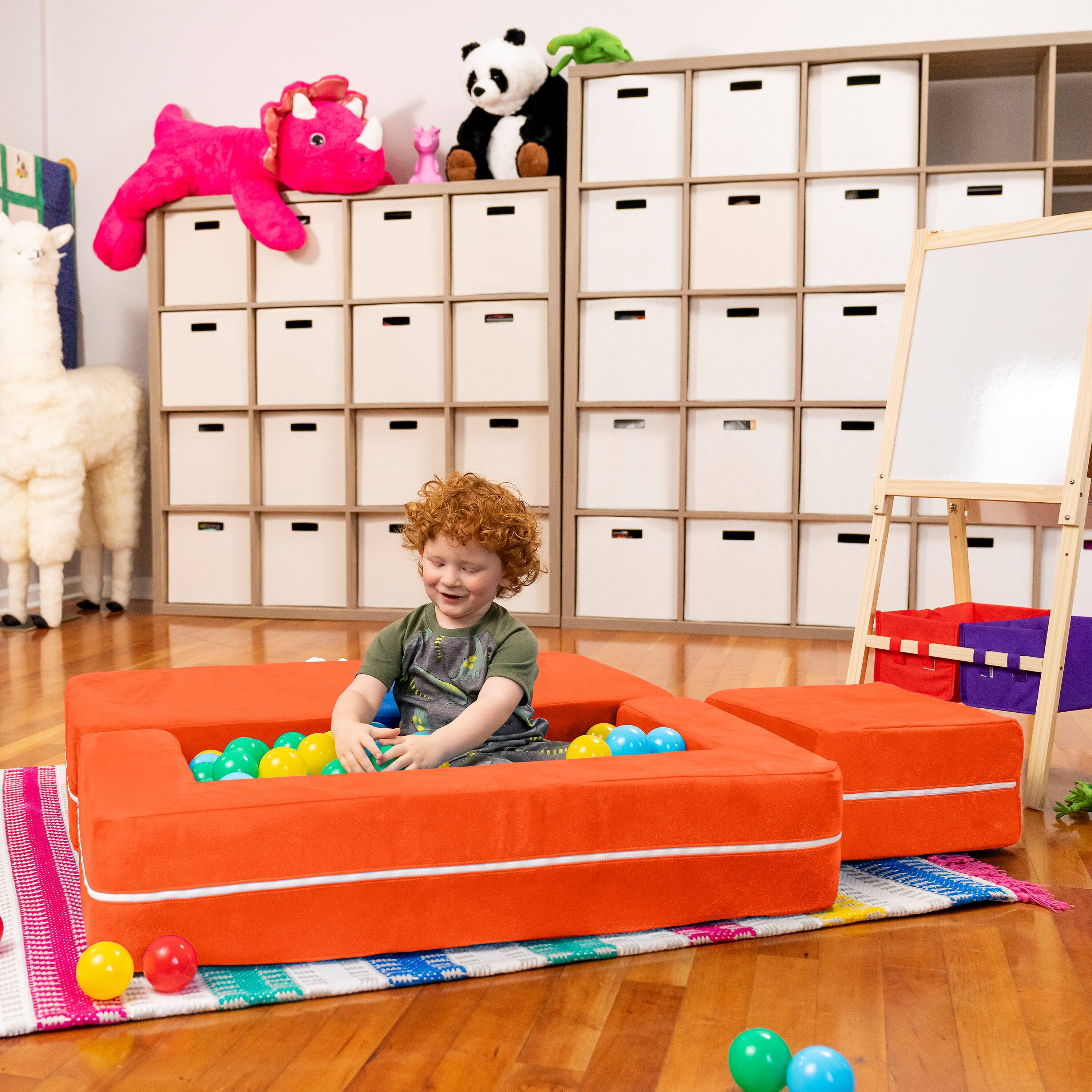 Alt View 2. Jaxx - Jaxx Zipline Kids Modular Loveseat & Ottomans/Fold Out Lounger, Mandarin - Mandarin.