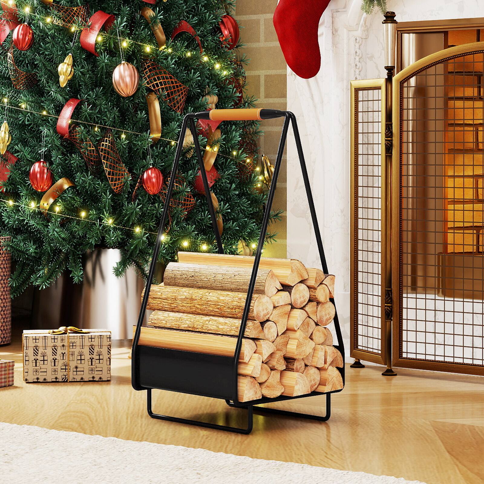 Alt View 3. Gymax - Gymax Firewood Storage Rack w/Handle Square Rack for Pit Stove Campfire No Assembly - Black.