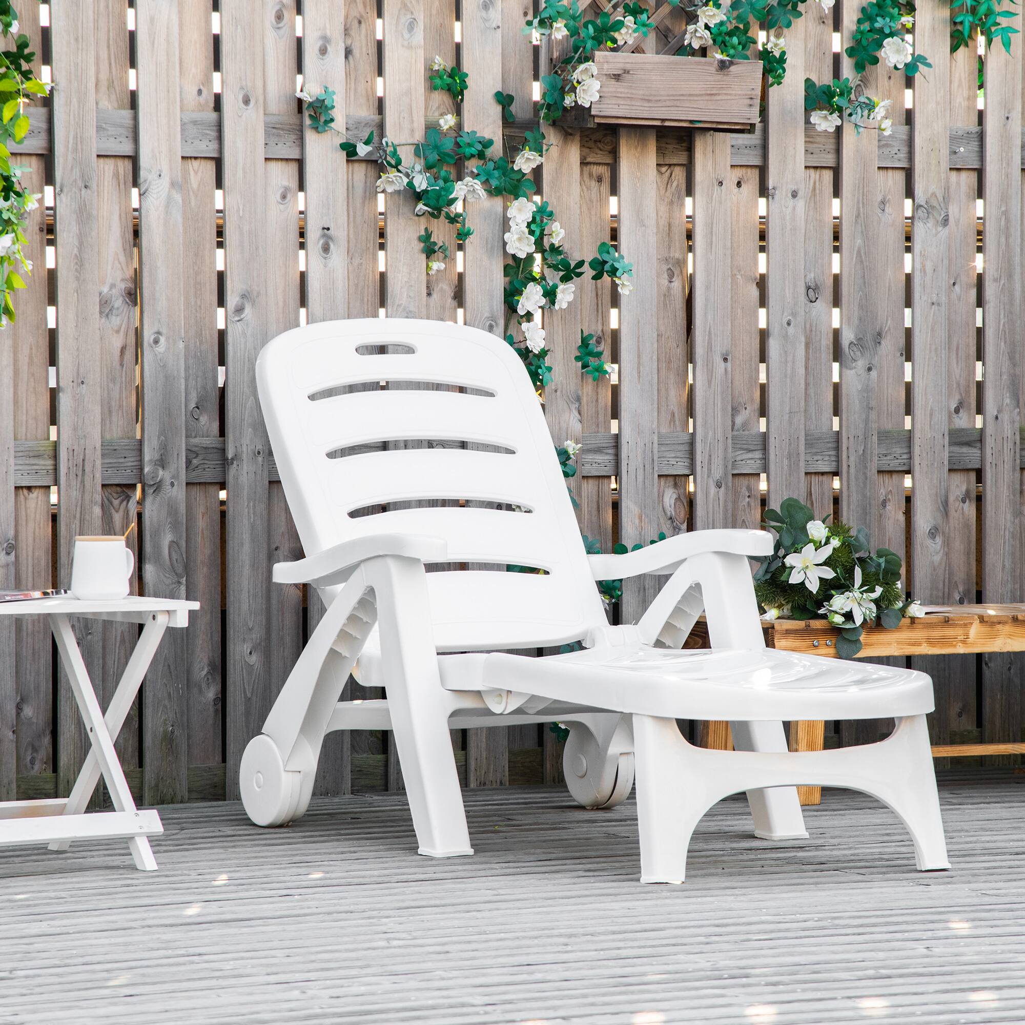 Alt View 1. Outsunny - Chaise Lounge Chair on Wheels, Waterproof, Quick Assembly, Folding - White.