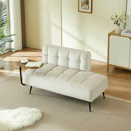 MERAVOM - 54" Comfy Velvet Loveseat Sofa, 2 Seater Deep Seat Couch with Backrest & 360° Rotating Side Table for Living Room Office - Beige