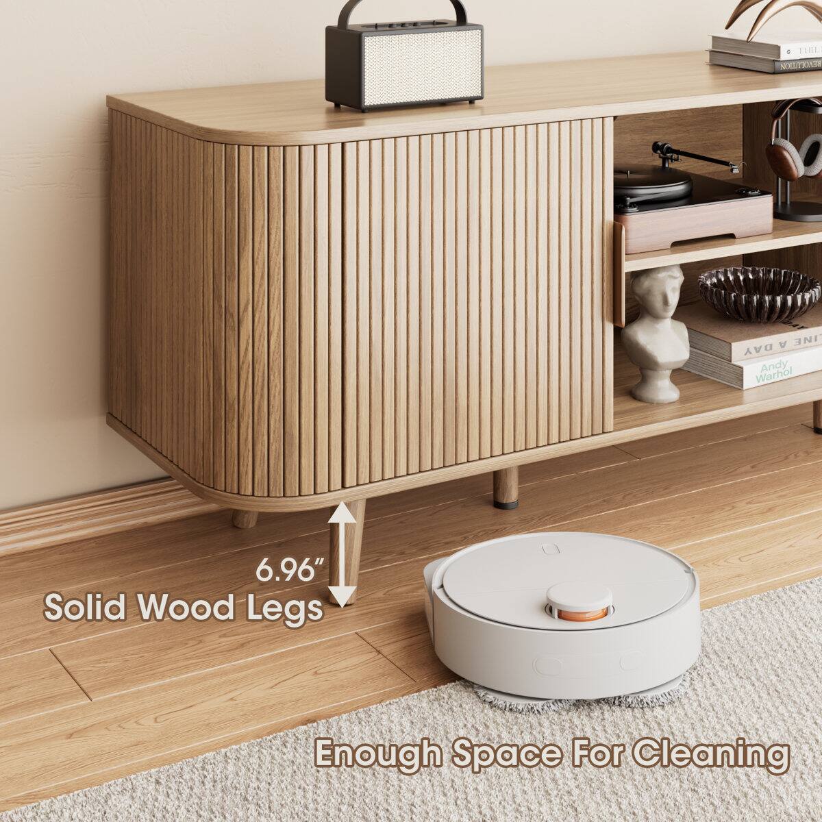 This sleek, solid wood console table features 6.96" solid wood legs and enough space for cleaning.