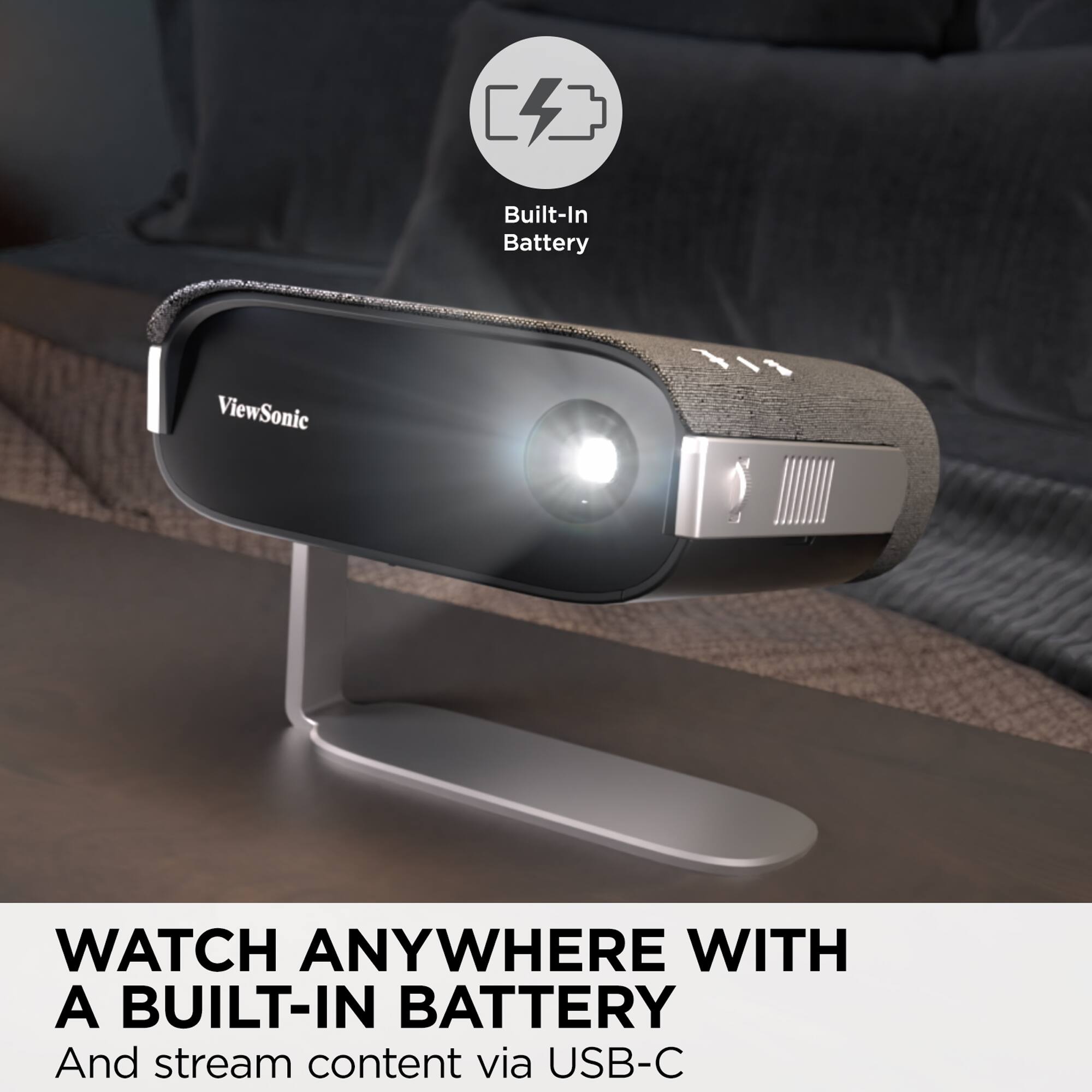 Watch anywhere with a built-in battery and stream content via USB-C.
