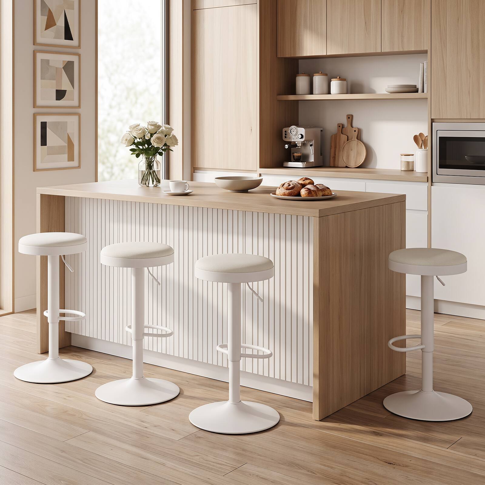 Alt View 3. Costway - Costway Bar Stools Set of 2, Kitchen Bar Stools with Height Adjustment, Swivel Function - White.