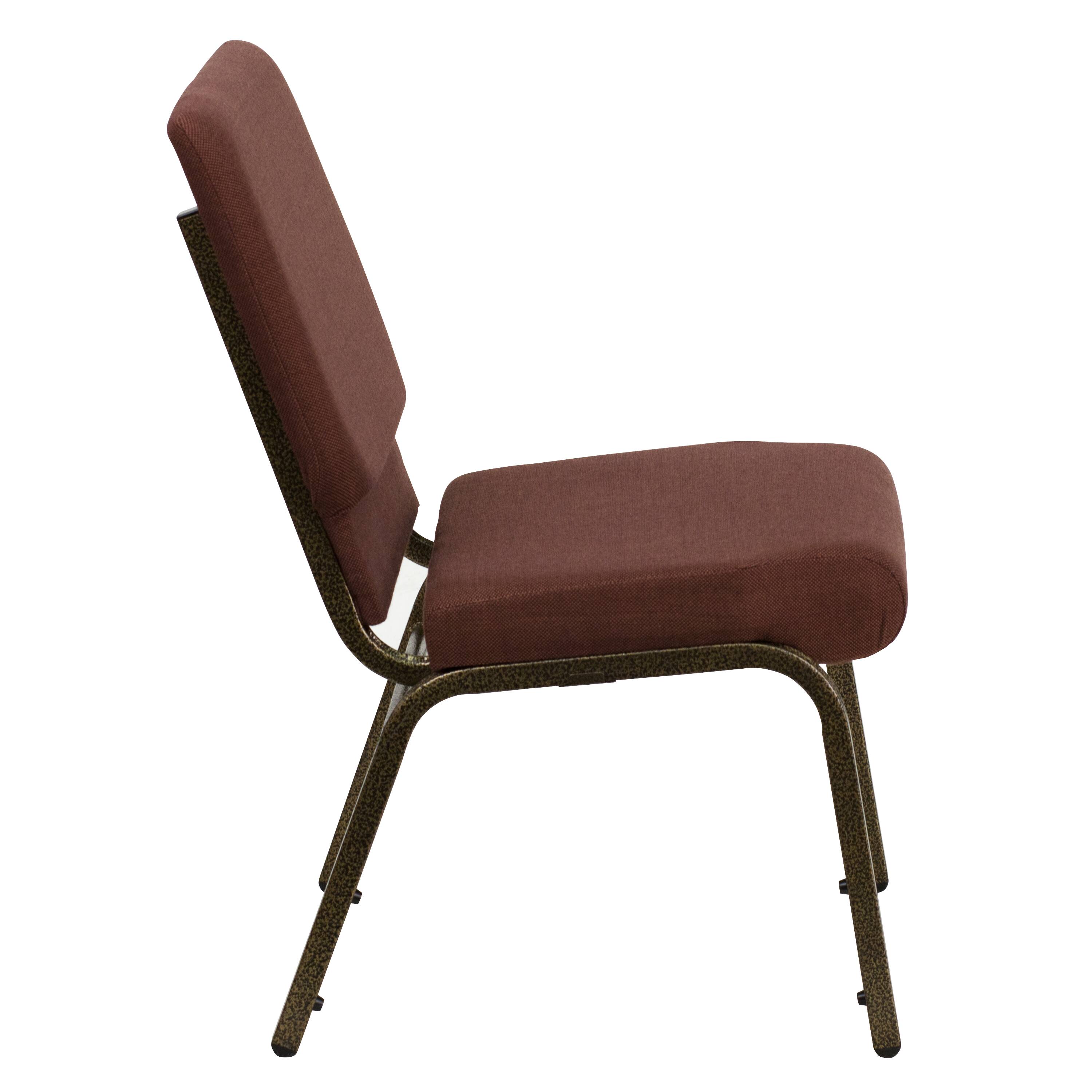 Alt View 4. Emma + Oliver - 4 Pack 18.5''W Stacking Church Chair - Brown Fabric/Gold Vein Frame.
