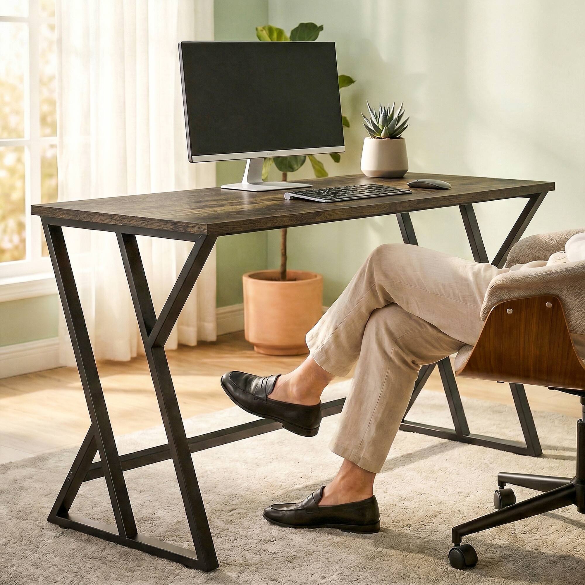 Alt View 5. Homcom - Inch Computer Desk, Industrial Writing Desk with Z-Shaped Metal Leg, Study Table for Home Office - Rustic brown.