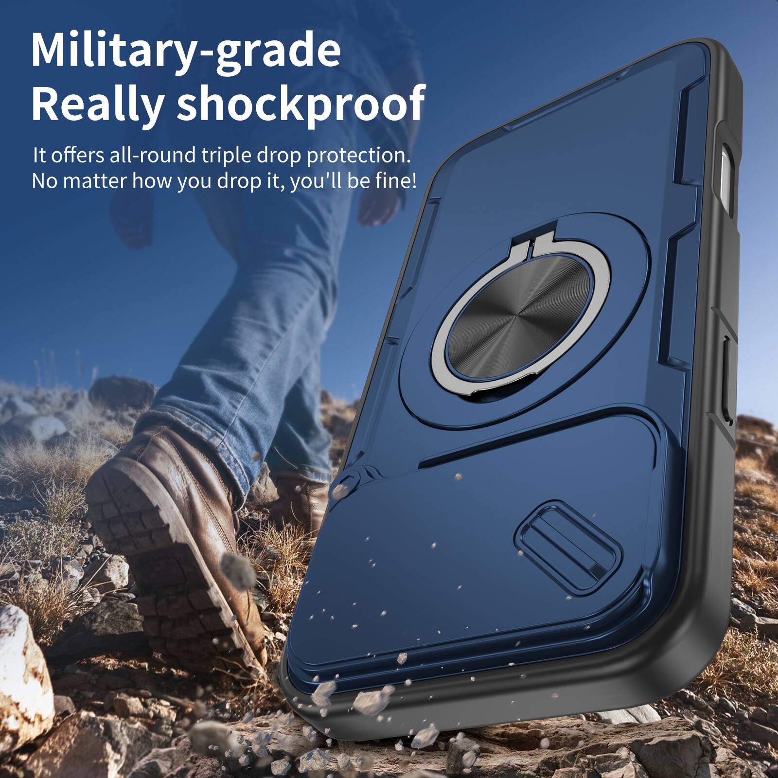 Military-grade Really shockproof.  
It offers all-round triple drop protection.  
No matter how you drop it, you'll be fine!
