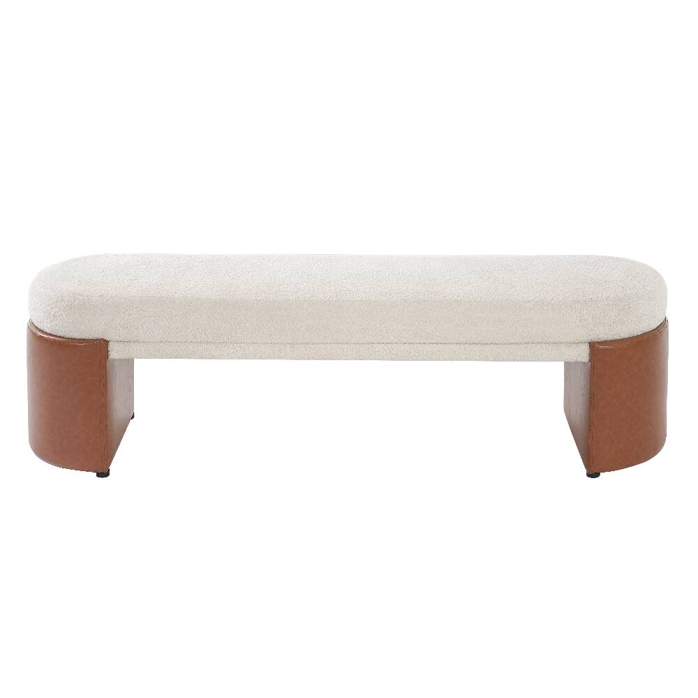 Back. Ropilly - Ropilly Beige Boucle Dining Bench 63 Inch Modern Accent Upholstered Indoor Bench 250 lbs Capacity - Beige.
