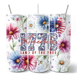OrnamentallyYou - Retro America 1776 Daisy Flower 20oz Tumbler With Lid and Stainless Steel Straw - Multicolored