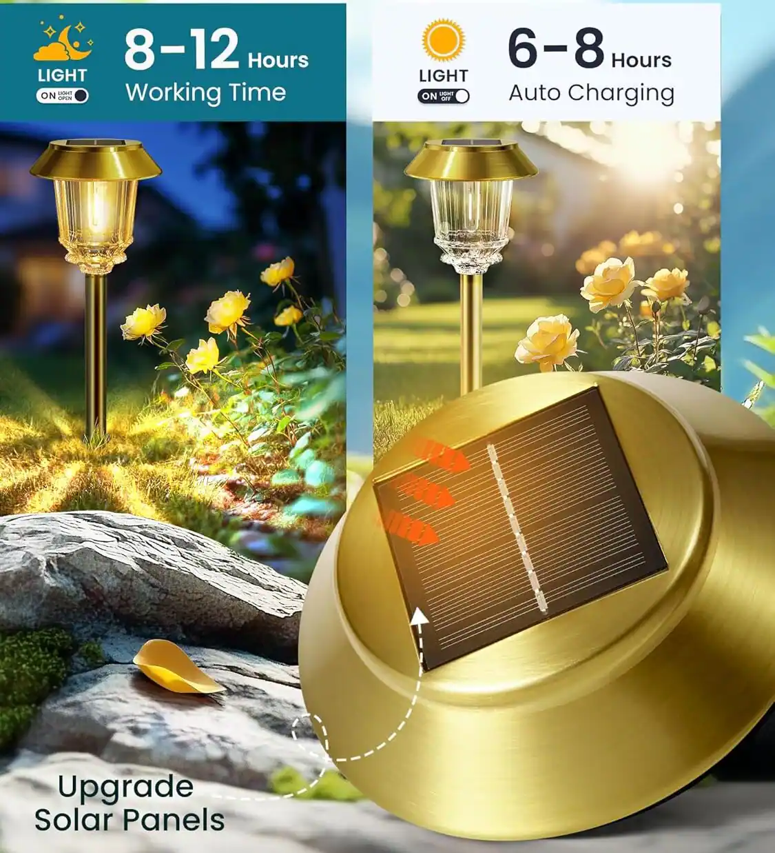 8-12 Hours Working Time  
6-8 Hours Auto Charging  
Upgrade Solar Panels