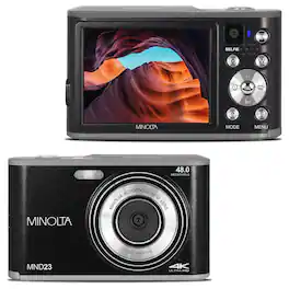 Minolta - 48 Mega Pixels Point & Shoot Digital Camera with Rear Selfie Lens, Autofocus & 4K Ultra HD Video, Black