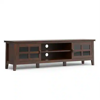 Front. Simpli Home - Artisan SOLID WOOD 72 inch Wide Transitional TV Media Stand in Russet Brown For TVs up to 80 inches - Russet Brown.