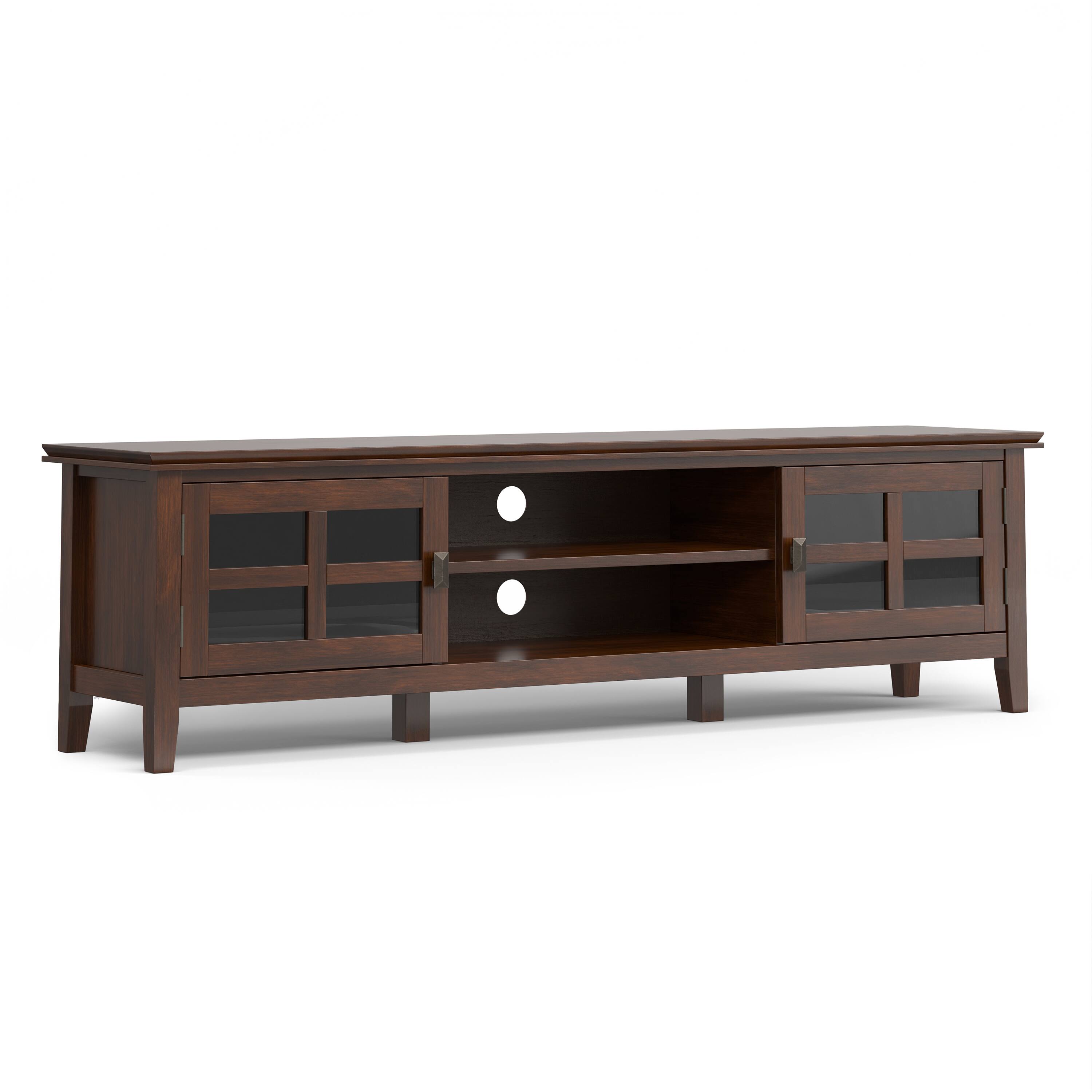 Front. Simpli Home - Artisan SOLID WOOD 72 inch Wide Transitional TV Media Stand in Russet Brown For TVs up to 80 inches - Russet Brown.