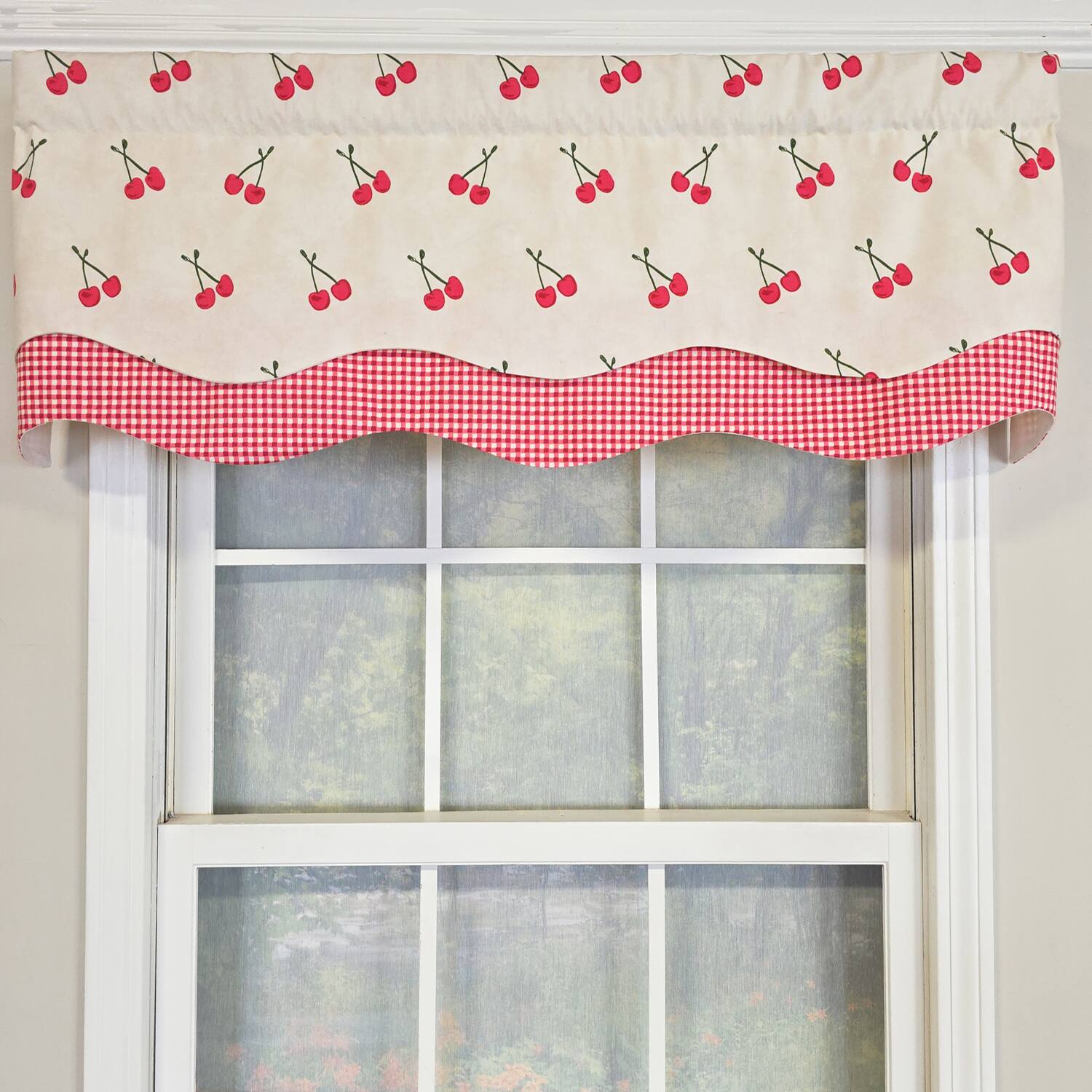 Angle. RLF Home - RLF Home 100% Cotton Cherry Dance Glory  Fully lined Windows Rod Pocket Valance 50" x 16"  Red - Red.