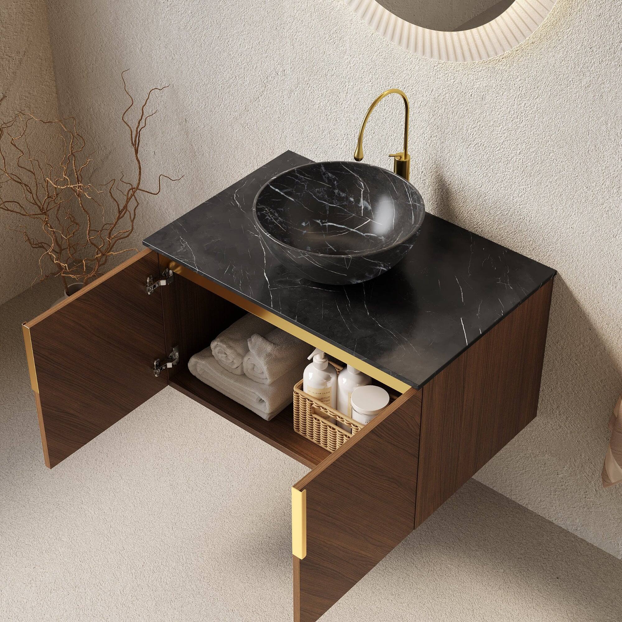 Alt View 2. Boyel Living - 30 Bathroom Vanity with Black Sintered Stone Countertop Black Bowl Ceramic Basin Stone Pattern - Black,Espresso.