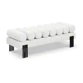 Meridian Furniture - Akeela Cream Linen Textured Fabric Bench - Beige
