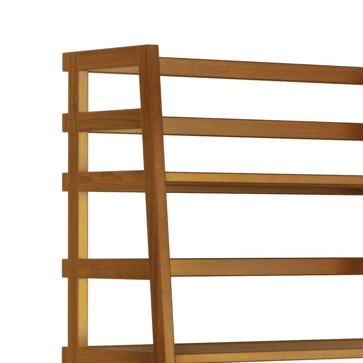 Left. Simpli Home - Acadian Solid Wood 63 inch x 30 inch Rustic Ladder Shelf Bookcase - Light Golden Brown.