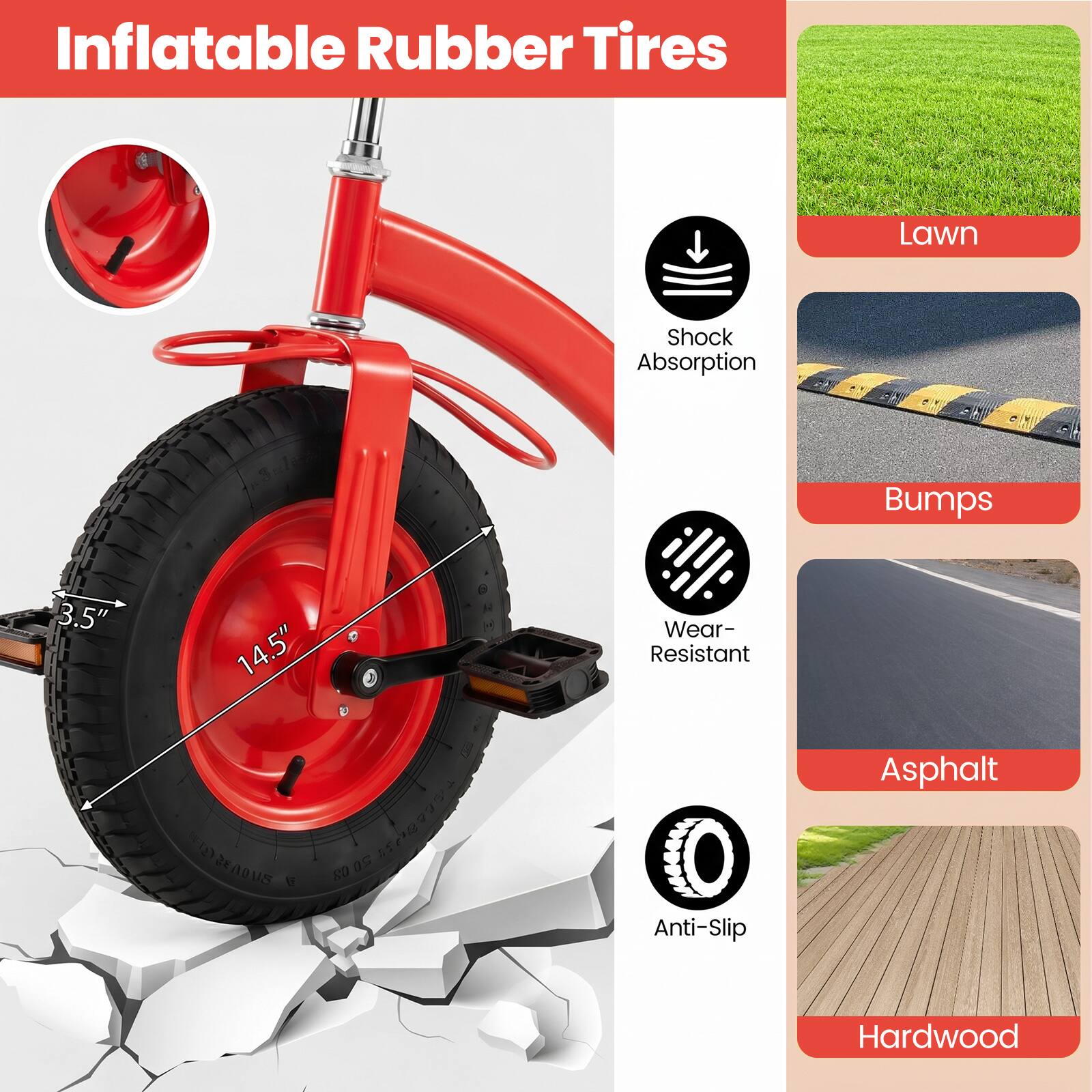 Inflatable Rubber Tires Lawn Shock Absorption Bumps 3.5" 14.5" H Wear-Resistant (IS (3) JEOUS 150G 0s s0 Anti-Slip Asphalt Hardwood