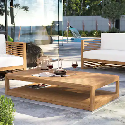 Front. Modway - Carlsbad Teak Wood Outdoor Patio Coffee Table by Modway - Natural.