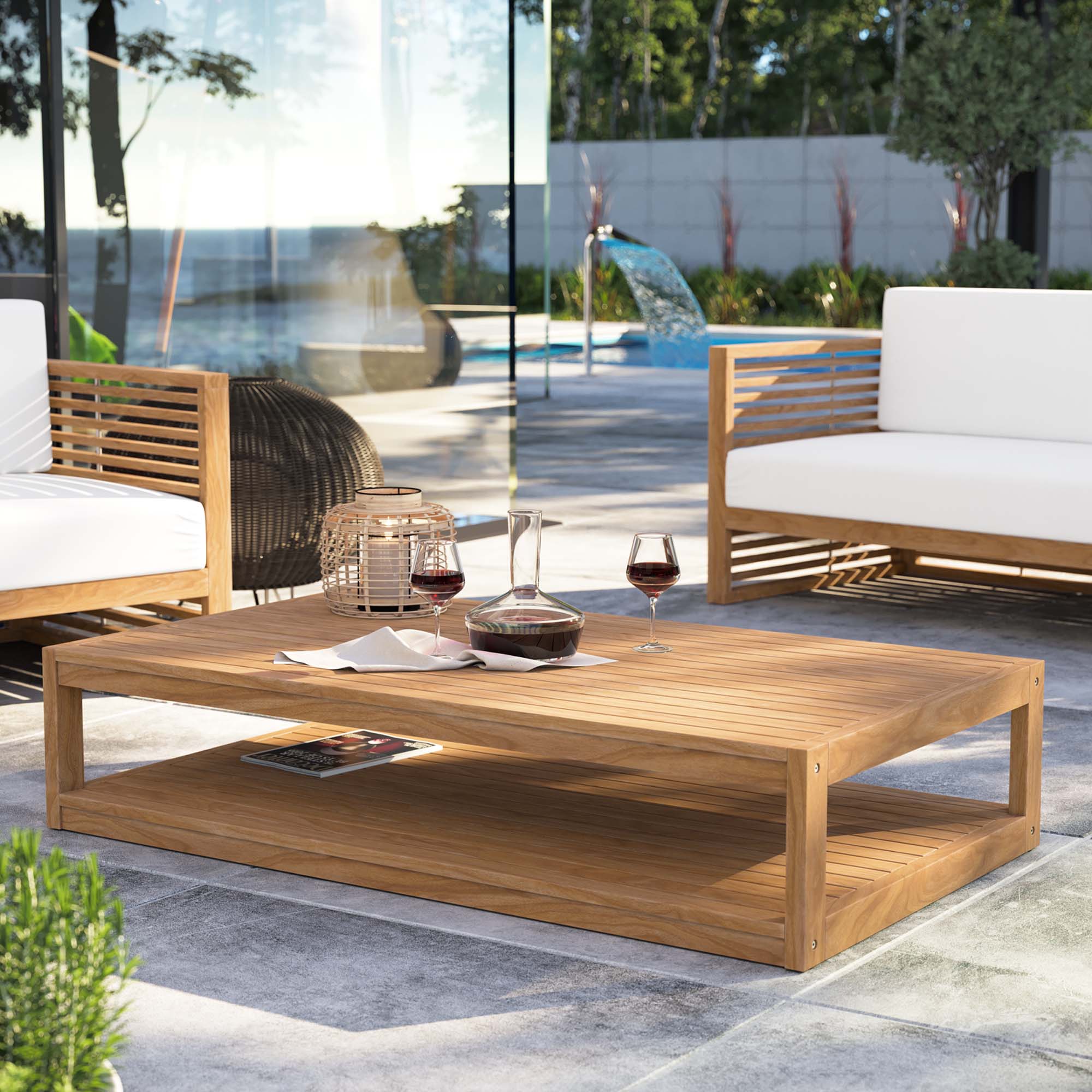Front. Modway - Carlsbad Teak Wood Outdoor Patio Coffee Table by Modway - Natural.