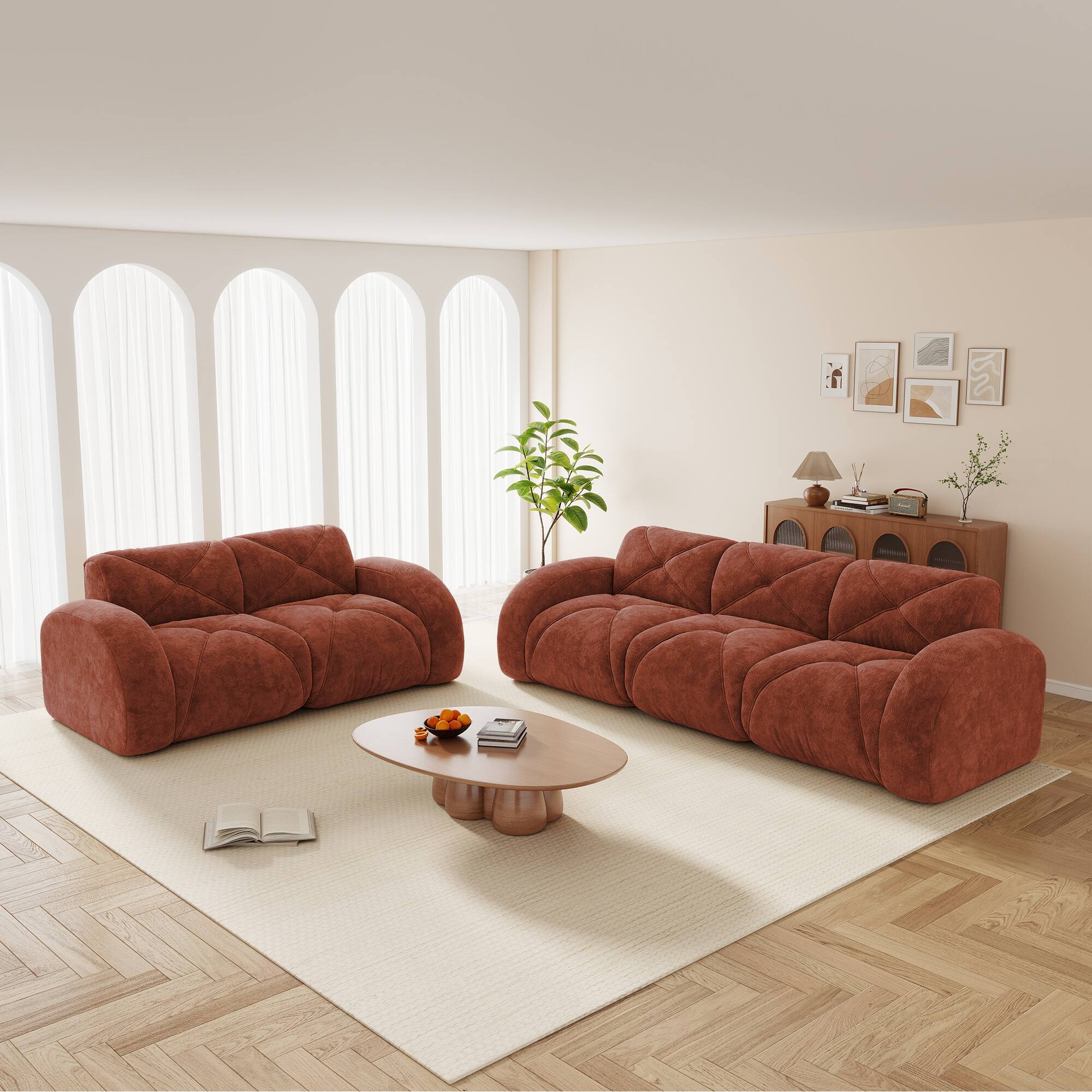 Front. LOVMOR - 2 Piece Velvet Sofa Set Deep Seat No Assembly Anti Slip Tufted For Living Room Apartment Den Soft Modern TV XL - Red.