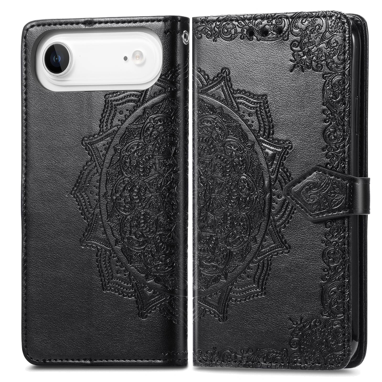 Angle. Dteck - Magnetic Wallet Case For Apple iPhone Air, Shockproof Card Slots Stand Flip Phone Protective Cover with Hand Strap - Black.