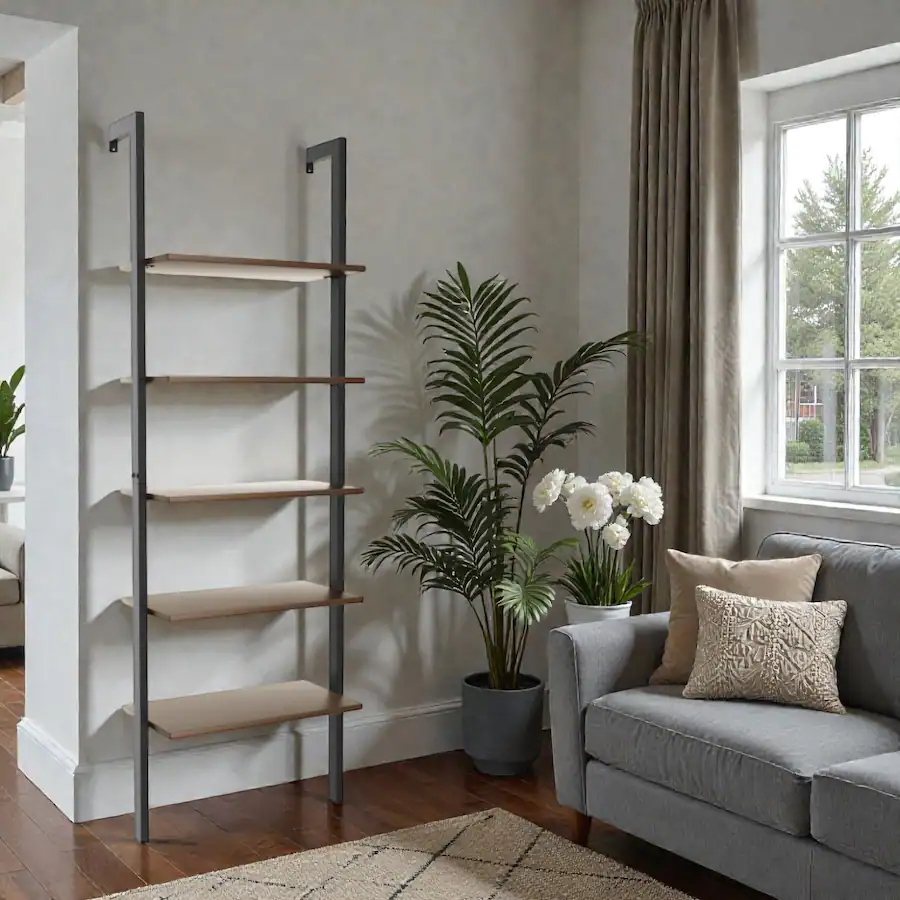 Ladder Storage Rack Designs Hivvago Freestanding 5 Tier Ladder Storage Rack with Rustic Wood Design ...
