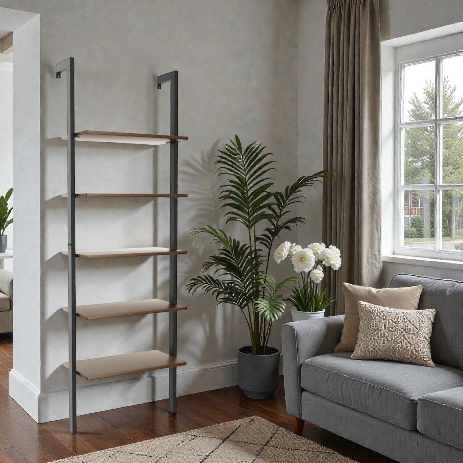 Hivvago Freestanding 5 Tier Ladder Storage Rack with Rustic Wood Design ...