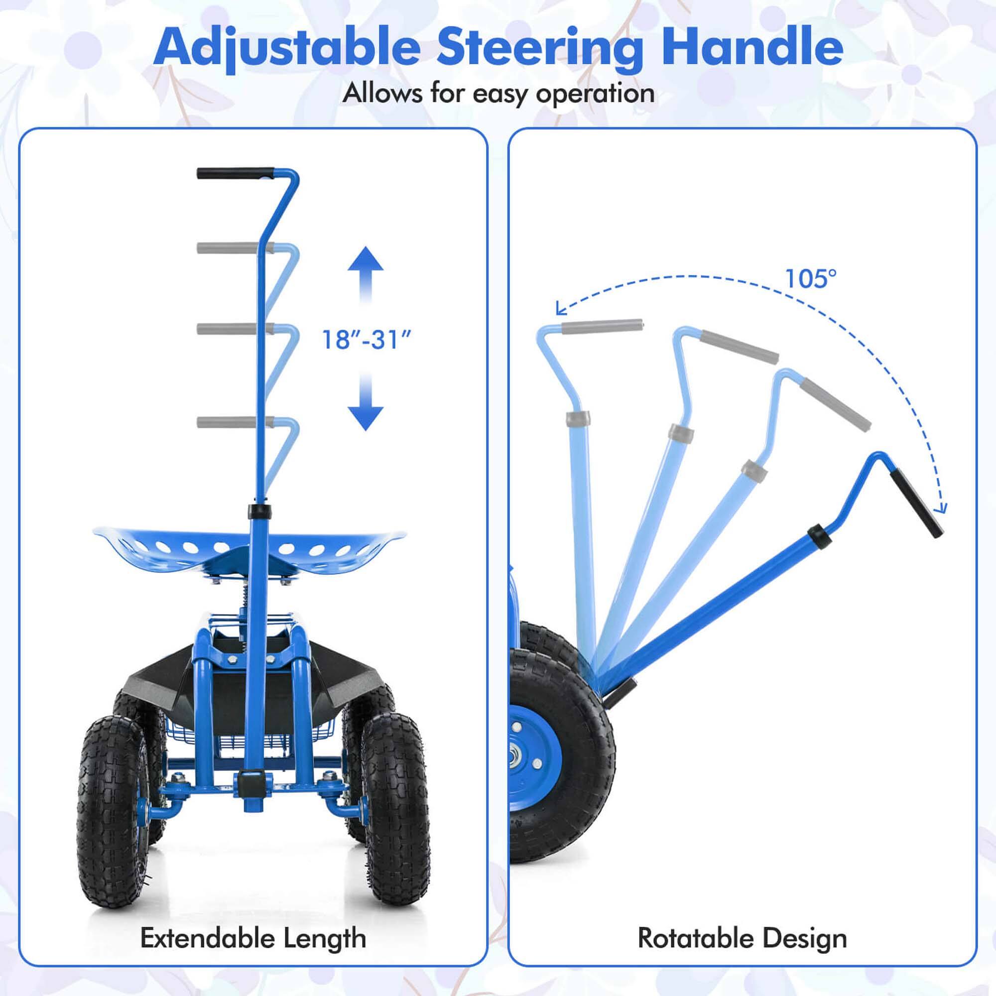 Adjustable Steering Handle  
Allows for easy operation  

105°  
18"-31" Extendable Length  
Rotatable Design