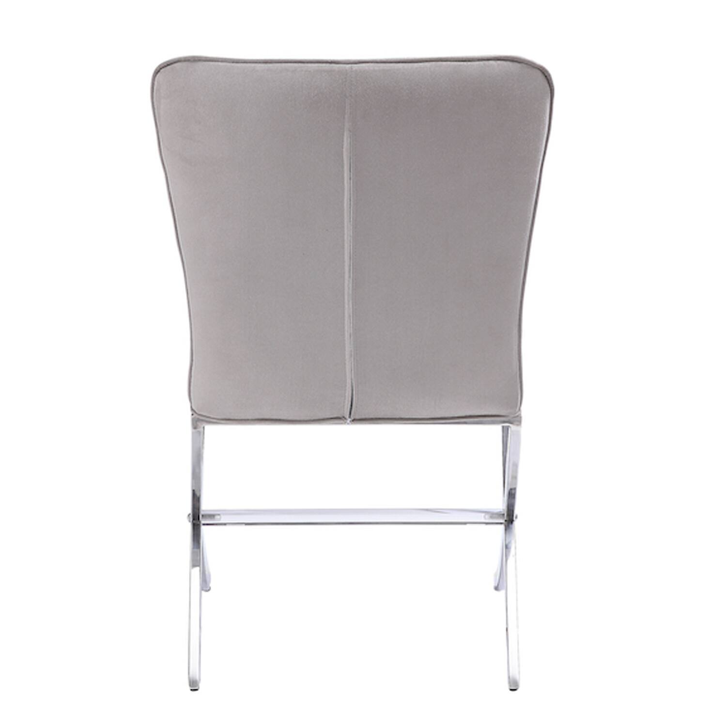Alt View 1. Manhattan Lane - Velvet Upholstered Metal Side Chair with X Style Base,Set of Two - Gray and Silver.