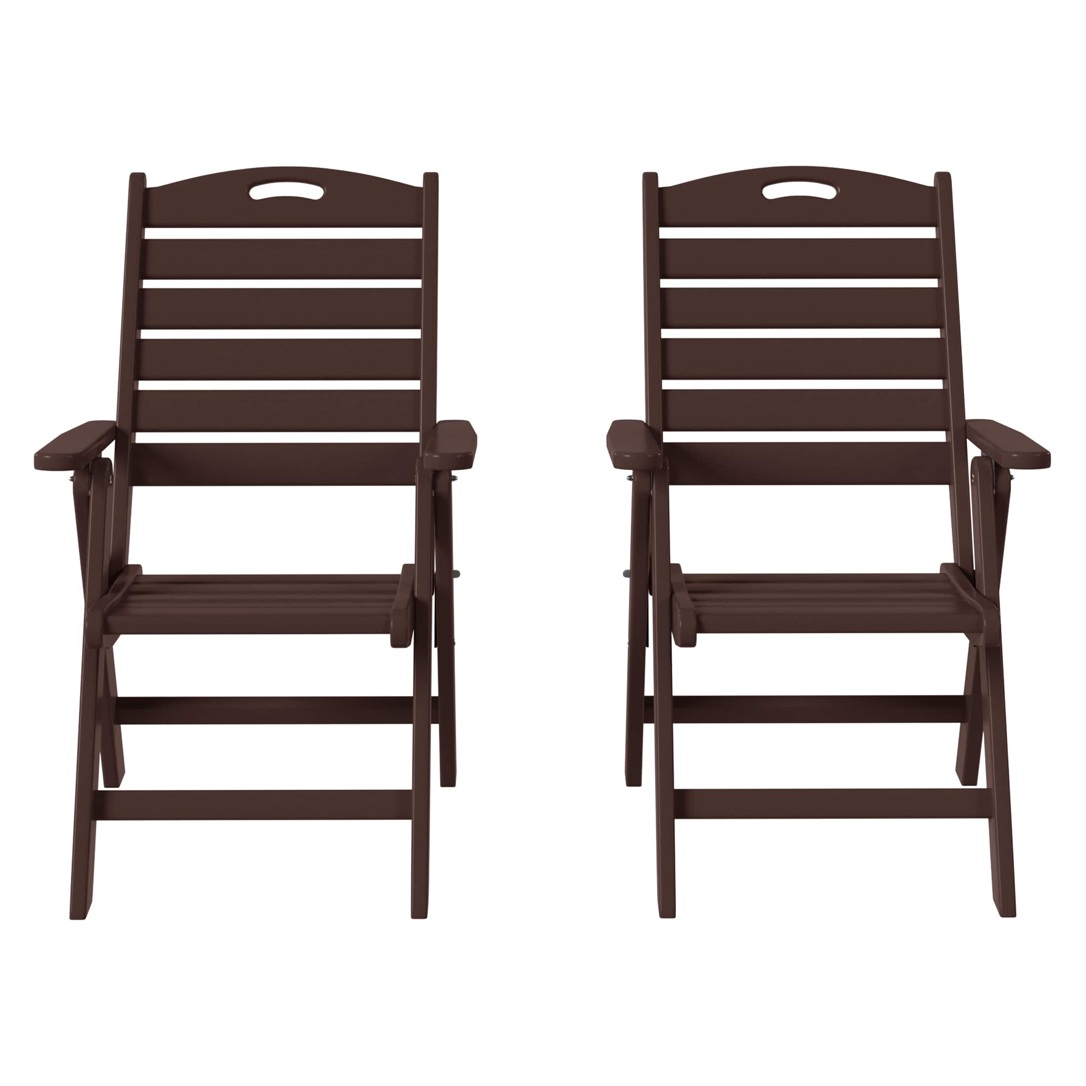 WestinTrends - Azura HDPE Adjustable Highback Folding Outdoor Patio Dining Chairs Set of 2 - Dark Brown