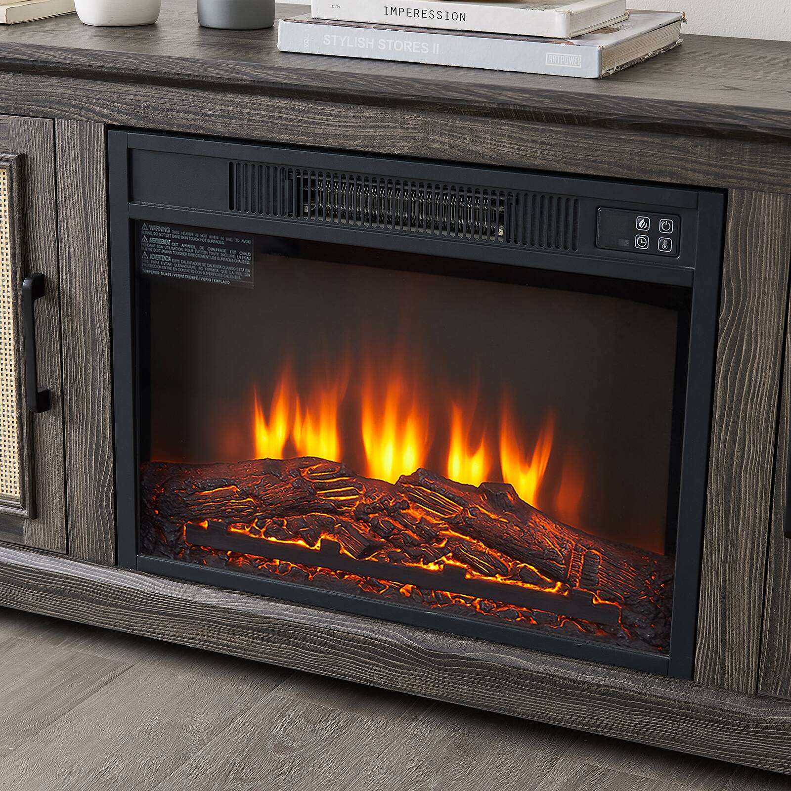 Sure, here is the corrected and grouped text from the image:

---

**IMPRESSION**

**STYLISH STORES II**

---

**WARNING:**

- **DANGER** - This appliance is hot. Do not touch.
- **DANGER** - Keep children and pets away from the appliance.
- **DANGER** - Do not place objects on the appliance.
- **DANGER** - Do not use the appliance near water.
- **DANGER** - Do not use the appliance near flammable materials.
- **DANGER** - Do not use the appliance near combustible materials.
- **DANGER** - Do not use the appliance near electrical cords.
- **DANGER** - Do not use the appliance near electrical outlets.
- **DANGER** - Do not use the appliance near electrical switches.
- **DANGER** - Do not use the appliance near electrical appliances.
- **DANGER** - Do not use the appliance near electrical devices.
- **DANGER** - Do not use the appliance near electrical equipment.
- **DANGER** - Do not use the appliance near electrical components.
- **DANGER** - Do not use the appliance near electrical parts.
- **DANGER** - Do not use the appliance near electrical accessories.
